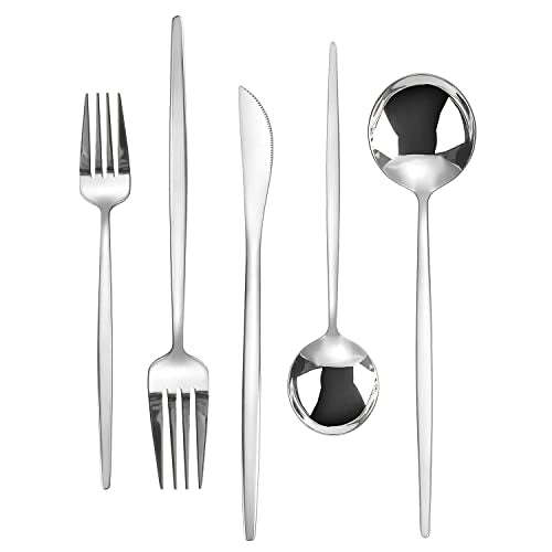 Silverware Set, KassKa 40 Pieces Flatware Cutlery Set, Stainless Steel Utensils Set Spoon Fork Knives Set for Home Restaurant and Kitchen, Mirror Polished Finished, Service for 8 - color: Silver Mirror