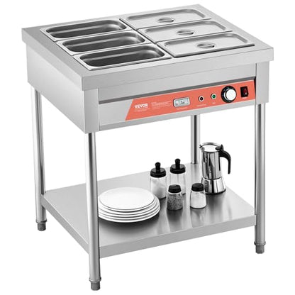 VEVOR 6-Pan Commercial Food Warmer, 6 x 1/3 Pans Electric Steam Table, 1500W Professional Buffet Catering Food Warmer with Undershelf, Stainless Steel Server for Restaurant Party Hotel - size: 6-Pan