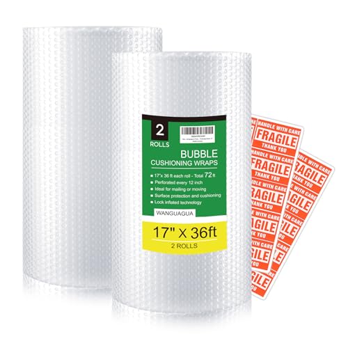 WANGUAGUA Perforated Bubble Packing Nylon Wrap 2 Pack 17 Inch x 72 ft Total - size: 17in. x 36ft. / 2 Rolls