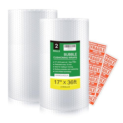 WANGUAGUA Perforated Bubble Packing Nylon Wrap 2 Pack 17 Inch x 72 ft Total - size: 17in. x 36ft. / 2 Rolls