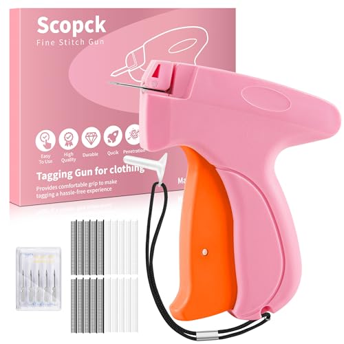 Stitch Gun for Clothes - Handheld Stitch Gun Quick Clothing Fixer - Tagging Gun - Includes 6 Needle, 1000 Black Fasteners & 1000 White Fasteners - color: Pink,Orange