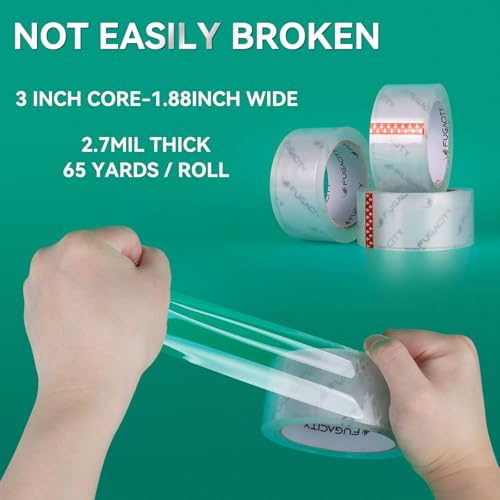 FugaCity Clearer Packing Tape Refills (24 Rolls),Heavy Duty Packaging Tape for Moving Sealing, Moving Supplies Shipping Tape,2.7 Mil Thick, 1.88 in Wide,65 Yards Per Roll,Total 1560 Yards - size: 24 Rolls 1.88 in Wide (65 yards - 2.7 mil)