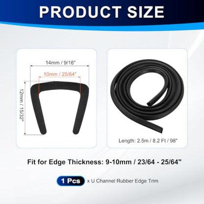 PATIKIL U Channel Rubber Edge Trim 8.2Ft Long for 23/64"–25/64" Thick Edge - size: 8.2Ft L x 9/16" W, 25/64" Slot