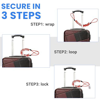 Security Cable Lock 2 Pack, 5FT Self-Coiling Stainless Steel Double Loop Cable, Flexible Anti-Theft Wire for Luggage, Bike, Helmet & Travel Gear (Red) - color: Red