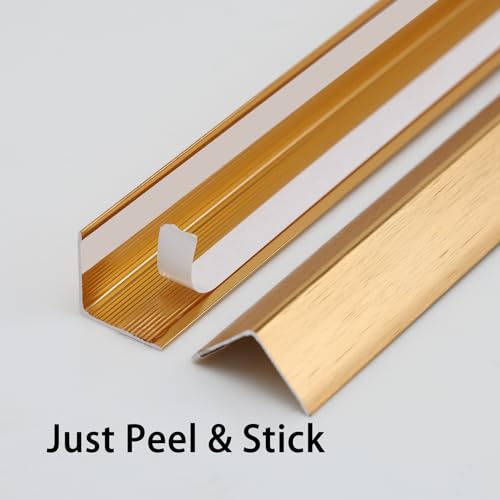 Trimold Brushed Gold Aluminum Peel and Stick L Molding Corner Guards with 90° Angle for Wall Door Frame Cabinet Baseboard Protection and Decoration, 35.4in x 0.8in (3Pcs) - color: Brushed Gold, size: 35.4in x 0.8in