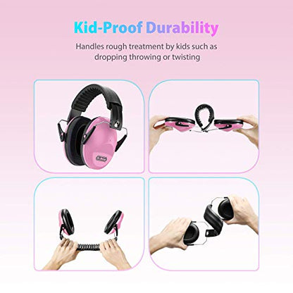 Dr.meter Noise Cancelling Headphones for Kids: SNR27.4 Kids Ear Protection - color: Pink