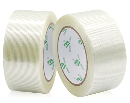 BOMEI PACK Mono Filament Strapping Tape, 2 Roll 2 Inch x 35 Yards 5.5 Mil, Heavy Duty Transparent Reinforced Fiberglass Tape - size: 50mm x 35y/2rolls