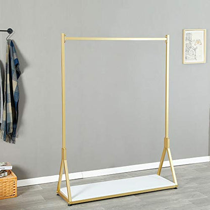 Clothing Store Modern Simple Metal Rolling Garment Rack with Wheels,Retail Display Rack with Wood, Single Rod Floor-Standing Hangers Dress Clothes Shelves (Gold Square Tube, 47.2 L)