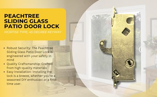 Sliding Glass Door Replacement Mortise Lock with Recessed Adapter Trim Plate, 5-1/4” Screw Holes, 45 Degree Keyway | 1" Wide Mortise Lock Latch Replacement Locking Mechanism Hardware Parts - size: Mortise Lock with Trim Plate