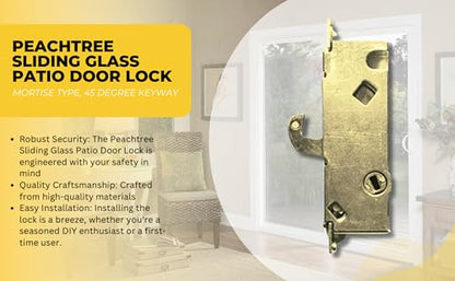 Sliding Glass Door Replacement Mortise Lock with Recessed Adapter Trim Plate, 5-1/4” Screw Holes, 45 Degree Keyway | 1" Wide Mortise Lock Latch Replacement Locking Mechanism Hardware Parts - size: Mortise Lock with Trim Plate
