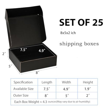 8x5x2 Black Shipping Boxes for Small Business, Packing, 25 Pack - color: Black, size: 8x5x2 Inch
