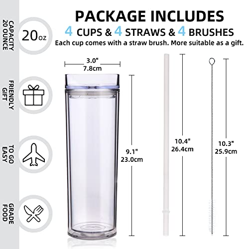 Volhoply 20oz Tumbler with Lid and Straw 8 Pack,Double Wall Plastic Skinny Tumblers Bulk,Reusable Travel Cute Coffee Mug,BPA Free Matte Acrylic Water Cups With Straw for Party,DIY Gifts(Clear,8 Set) - color: Clear