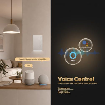 MOES SF WiFi Dimmer Switch, Neutral Wire Required, Anti-Glare Panel White - color: White, size: WiFi Dimmer Switch
