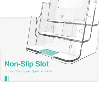 Brochure Holder 6x8 Inch 3 Tier Acrylic Literature Holders Clear Plastic Flyer Display Stand Countertop Use or Wall Mount Pamphlet Holder Organizer for Office, Lobby, Hotel, Trade Show, 1 Pack