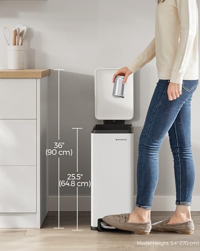 SONGMICS Kitchen Trash Can with Lid, 13-Gallon (50 L) Slim, Stainless Steel - color: White, style: 13 Gal.