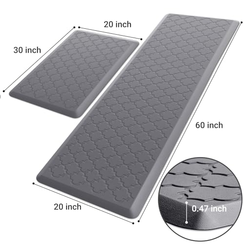 Kitchen Mat 2 PCS Cushioned Anti-Fatigue Floor Mat Standing Mat for Kitchen - color: Stylish Grey, size: 20"x30"+20"x60"
