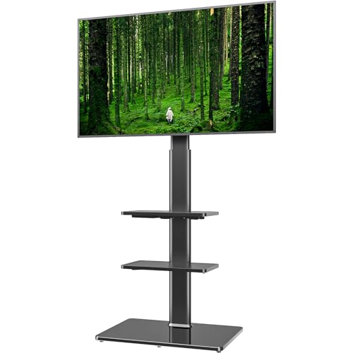 Universal Floor TV Stand with Mount for 19 to 43 inch Flat Screen TV, 100 Degree Swivel,Adjustable Height and Tilt Function, 3 Shelves Space Saving Standing TV Mount for Bedroom Living Room Corner - size: 19"-43" SWIVEL FLOOR TV STAND (3 SHELVES)