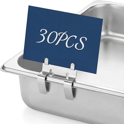 30 Pack Stainless Steel Pan Clips, Metal Buffet Sign Holders