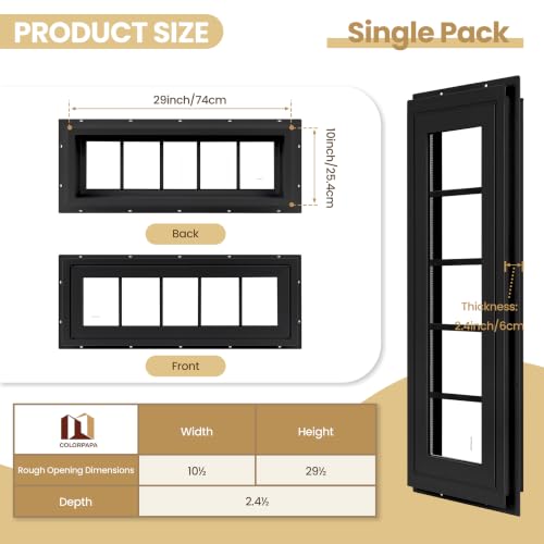 10" x 29" Vinyl Transom Window, Black - color: Black, size: 10" x 29"