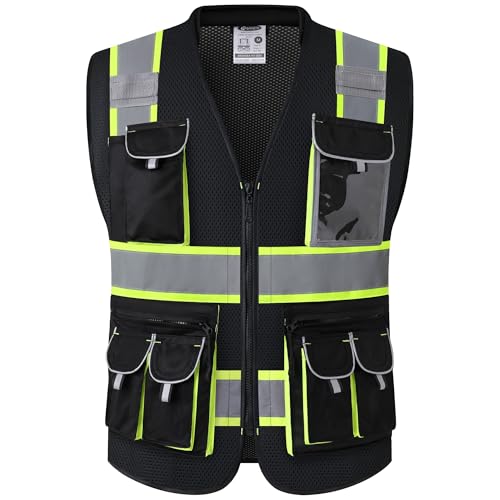 JKSafety Reflective Safety Vest for Men Cushioned Collar JK89M Black M - color: Mesh-black, size: Medium