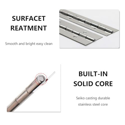 6-Inch 6-Pack Silver Heavy Duty Stainless Steel Piano Hinge, Long Hinge， - size: 6inch(Silver)6Pcs