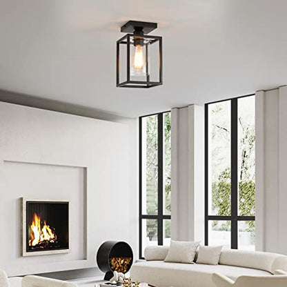 2 Pack Semi Flush Mount Ceiling Light, Black Metal Frame with Clear Glass Shade, Farmhouse Light Fixture for Kitchen, Island, Entryway, Porch, Foyer, Dining Room - color: Black