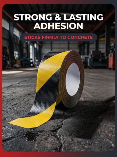 BIGAS Caution Tape, Yellow Black, 2" x50FT Heavy Duty Fabric Floor Tape