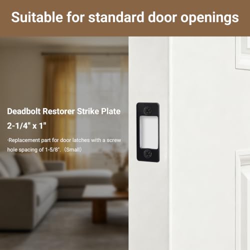 Deadbolt Restorer Strike Plate 1" x 2-1/4", Narrow Side and Large Hole - color: Matte Black, size: Small: 2-1/4" x 1"