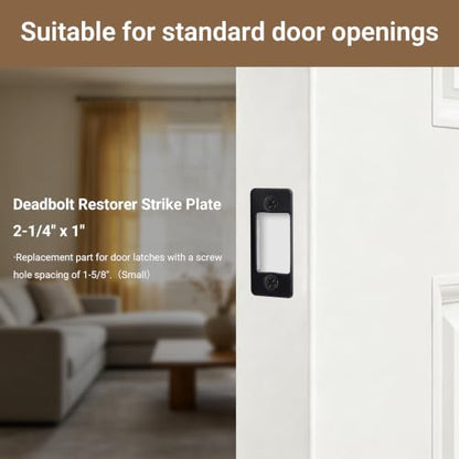 Deadbolt Restorer Strike Plate 1" x 2-1/4", Narrow Side and Large Hole - color: Matte Black, size: Small: 2-1/4" x 1"