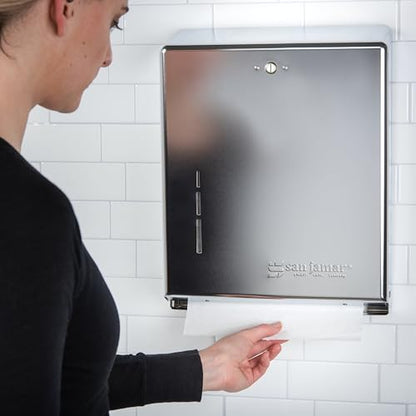 San Jamar T1900XC C-Fold/Multifold Commercial Towel Dispenser, 500 Multifold / 300 C-Fold Towel Capacity, Chrome 14.8" x 11.4" x 4" - color: Chrome, style: C-Fold/Multifold