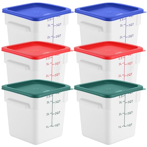 Ziliny 6 Pcs 4qt Commercial Food Storage Container with Lid, Square