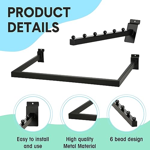 Therwen 4 Pcs Black Metal Slatwall Hooks Accessories Including 2 Pack U Shaped Hang Rail 2 Pack 6 Ball Waterfall Panel Hooks for Clothing Home Garage Shop Retail Display
