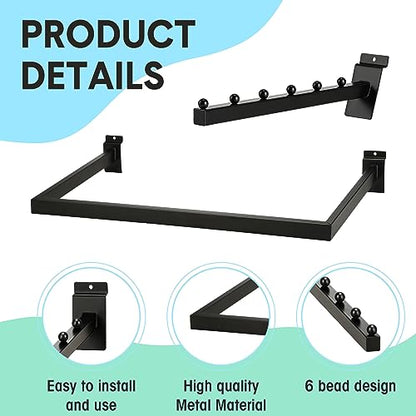 Therwen 4 Pcs Black Metal Slatwall Hooks Accessories Including 2 Pack U Shaped Hang Rail 2 Pack 6 Ball Waterfall Panel Hooks for Clothing Home Garage Shop Retail Display