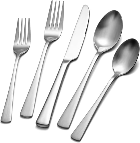 18/10 Flatware set for 12, 60 Piece Matte Stainless Steel Silverware Set - color: Matte Silver, size: 60-Piece