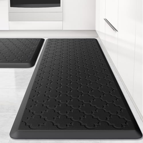 Kitchen Mat 2 PCS Cushioned Anti-Fatigue Floor Mat Standing Mat for Kitchen - color: Black, size: 20"x30"+20"x47"