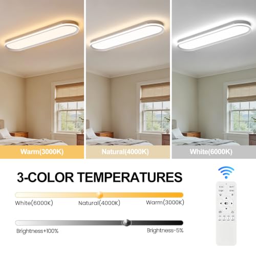 ADISUN Modern LED Ceiling Light Dimmable Linear Ceiling Light 31in Semi Flush Mount Long Lights with Remote Control and Side Lighting for Living Room Kitchen Dining Room - color: White-1Pack, size: 31 Inch