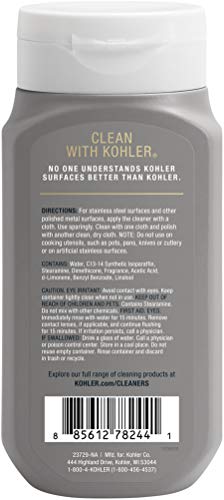 KOHLER K-23729-NA Stainless Steel Cleaner, Kitchen & Bathroom Cleaner, Polish & Protect Sinks & Other Surfaces, 8 FL Oz - size: 8 Fl Oz (Pack of 1)