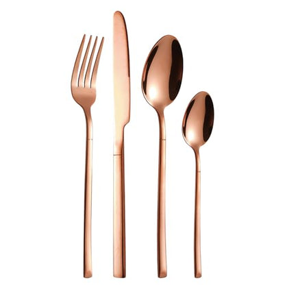 4 Piece Flatware Set - Stainless Steel Mirror Polished Silverware Kit Lightweight Fork & Spoons Cutlery Set for Home, Restaurant, Party, Wedding Gift (Rose Gold) - color: Rose Gold