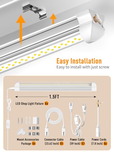 OnlyLux LED Shop Light, 25W 3750LM 6000K Super Bright(6 Pack) - size: 6 Pack