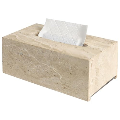 DUANYAN Italian Travertine Tissue Box Cover, Rectangular, Natural Stone - color: Beige
