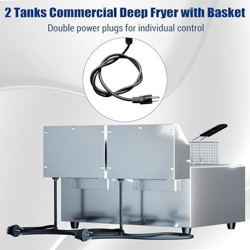 Commercial Deep Fryer with Basket, 12L Electricity Countertop Fryer Stainless Steel, 1800W Professional Food Fryer with Thermostat for Restaurant & Home, Large Capacity 12.7QT Oil Fryer, 120V - size: 8L double cylinder double screen