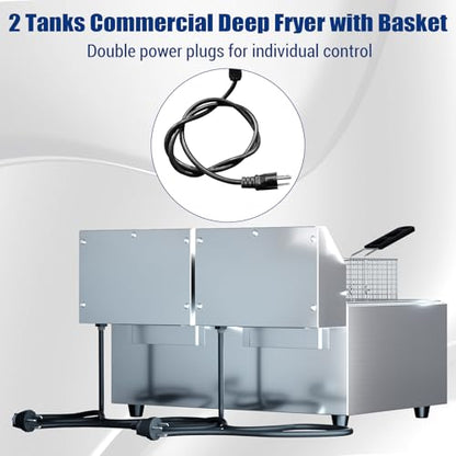 Commercial Deep Fryer with Basket, 12L Electricity Countertop Fryer Stainless Steel, 1800W Professional Food Fryer with Thermostat for Restaurant & Home, Large Capacity 12.7QT Oil Fryer, 120V - size: 8L double cylinder double screen