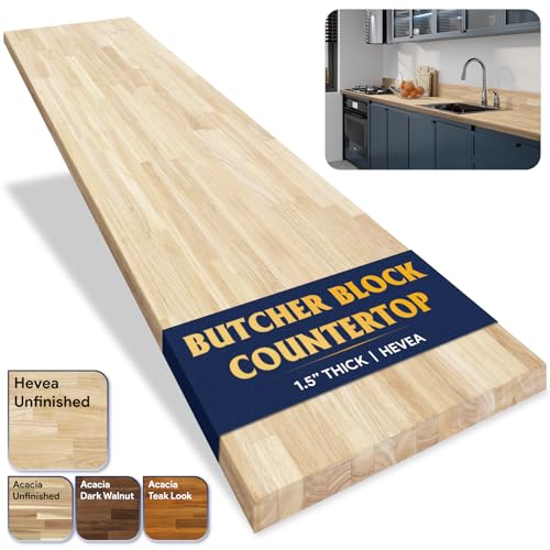 Howizz Butcher Block Countertop 72 x 25 x 1.5 inches, Unfinished Hevea Solid Wood Table Top, Wood Countertop for Desk Top, Workbench Top, Kitchen Countertop - size: 72"L x 25"W x 1.5"Th