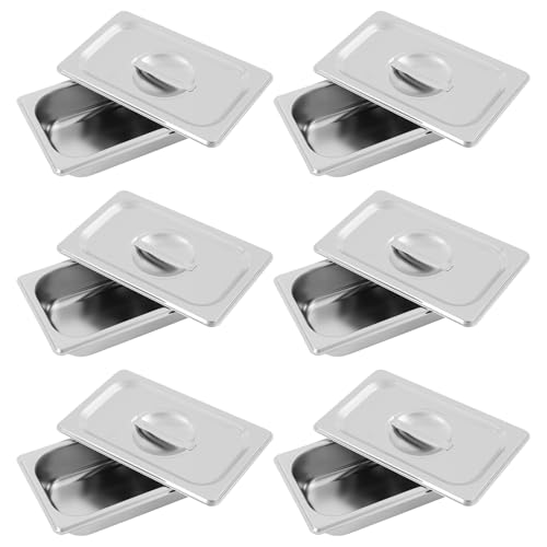 6 Pack Stainless Steel Hotel Pans with Lids, 1/9 Size or 1/4 Size Commercial Metal Food Catering Trays for Steam Table, Buffet Serving, Food Storage & Preparation (1/4 Size 2.7Qt) - size: 1/4 Size 2.7Qt