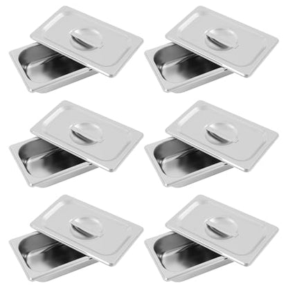 6 Pack Stainless Steel Hotel Pans with Lids, 1/9 Size or 1/4 Size Commercial Metal Food Catering Trays for Steam Table, Buffet Serving, Food Storage & Preparation (1/4 Size 2.7Qt) - size: 1/4 Size 2.7Qt