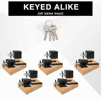 5 Sets Front Exterior Door Lock Set with Entry Lever, Keyed Alike - size: 5 Pack, style: Deadbolt+Entry Lever