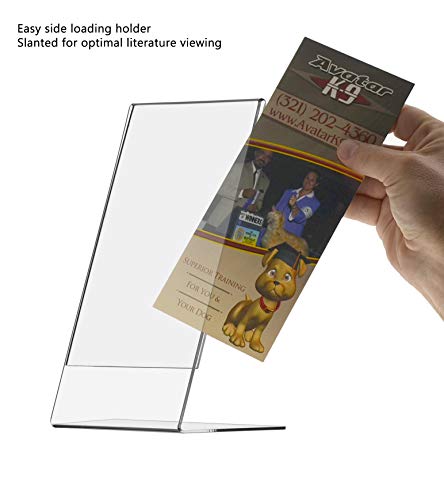 Marketing Holders Acrylic Sign Holder for 4" x 9" Literature Clear Slanted Plexiglass Countertop Graphic Image Side Load Display Stand for Retail Stores Hotels Offices and Restaurants - size: 4"W x 9"H Side Load