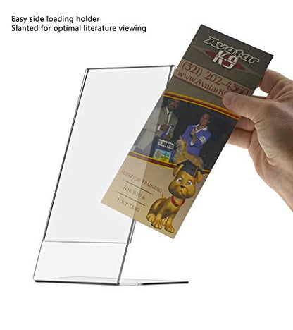 Marketing Holders Acrylic Sign Holder for 4" x 9" Literature Clear Slanted Plexiglass Countertop Graphic Image Side Load Display Stand for Retail Stores Hotels Offices and Restaurants - size: 4"W x 9"H Side Load