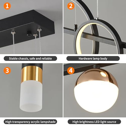 Siittoo Modern Linear Chandelier, Dimmable LED Pendant Light with Remote - color: Black Gold-Linear-48W