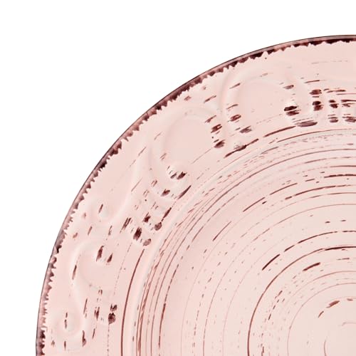 Pfaltzgraff Pink Trellis 12-Piece Dinnerware Set, Stoneware Plates and Bowls Sets for 4, Dishwasher and Microwave Safe, Rustic Garden-Inspired Design - color: Pink